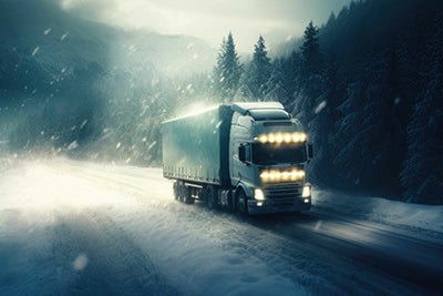 Truck traveling through snow storm