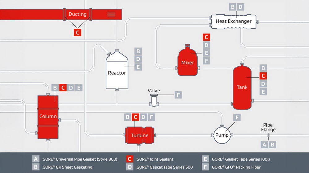 form in place gaskets and industrial gaskets in ducting, columns, turbines, mixers and tanks