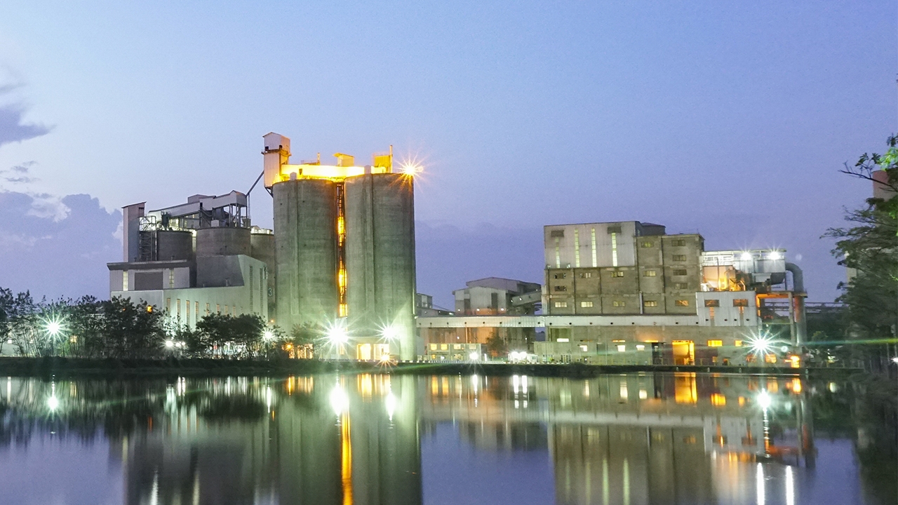 Cement plant at night time