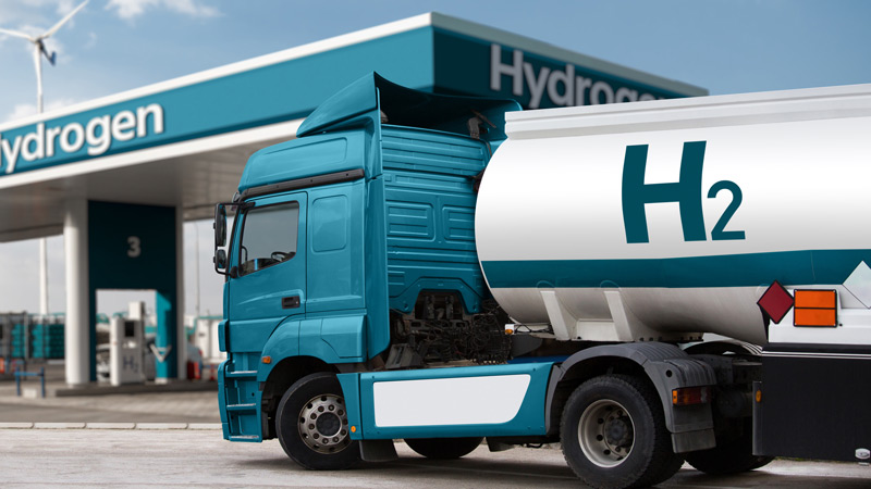 A truck with H2 in a Hydrogen Charging Station