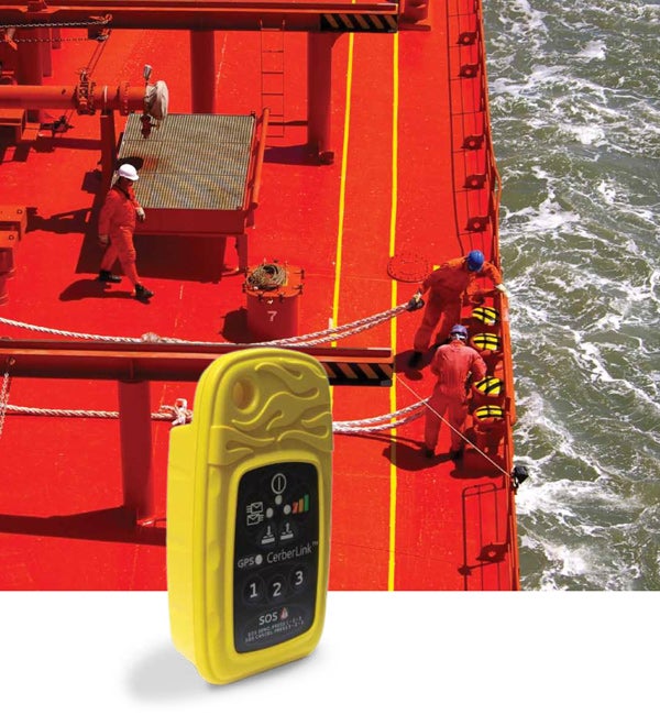 image of man-overboard alarm with naval vessel in the background