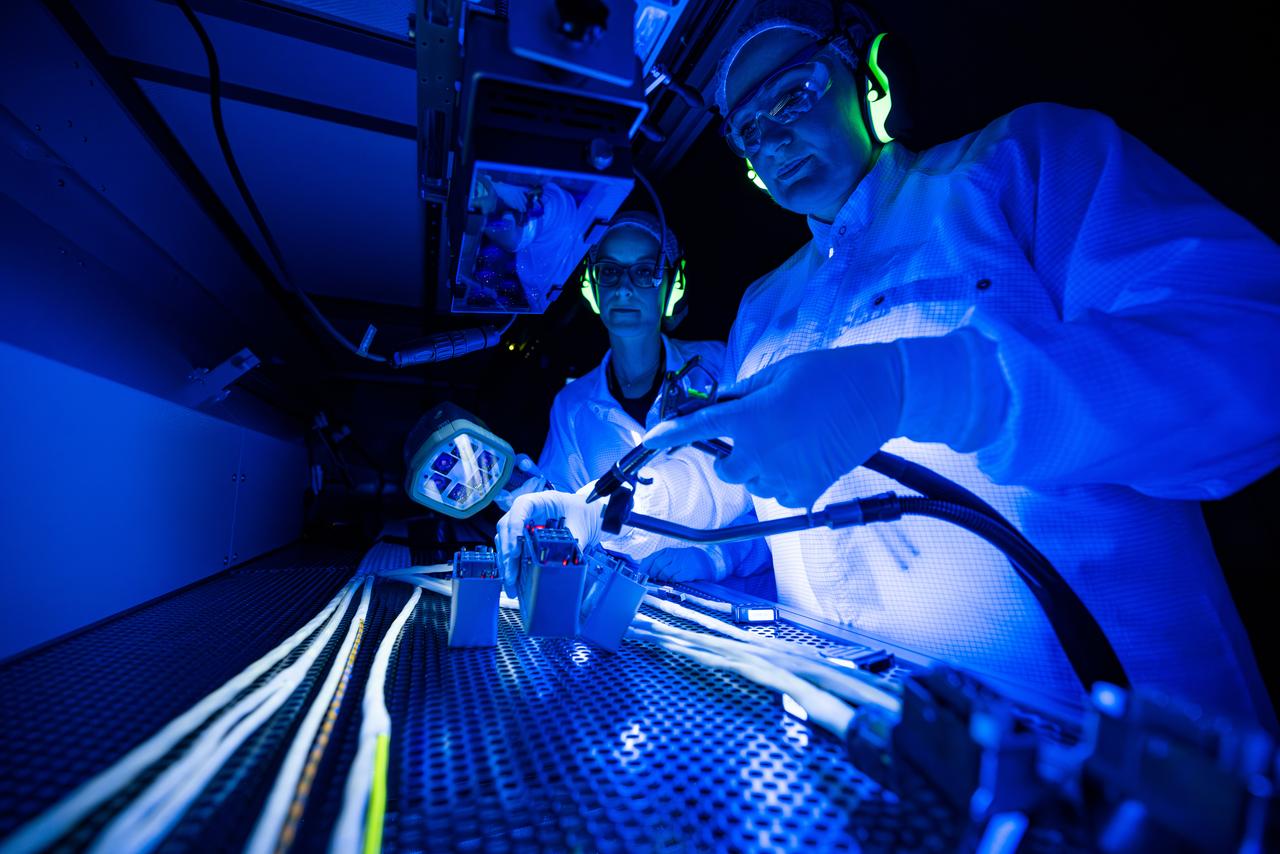 Gore cables inspected in a clean environment with ultraviolet light