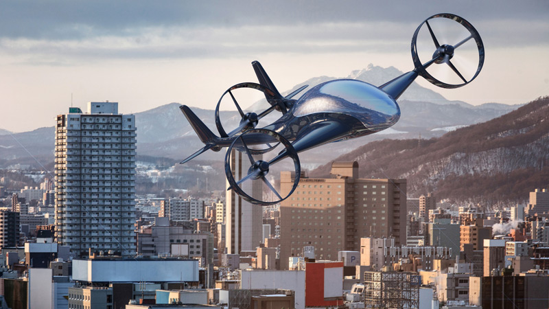 UAV Flying over a city.