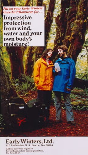 1970s advertisement for early winds ranwear with gore-tex