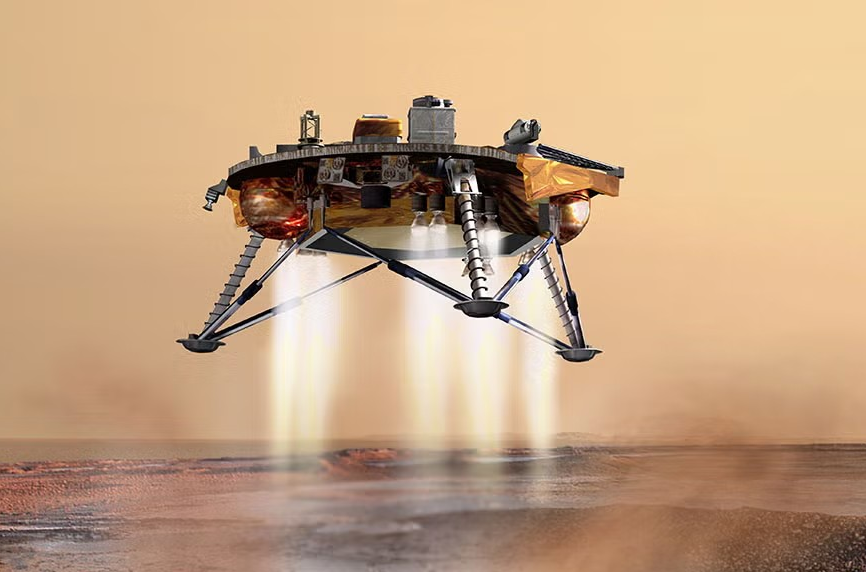 graphic of space craft landing on surface of mars