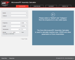 Screenshot of Microwave RF Assembly Calculator website