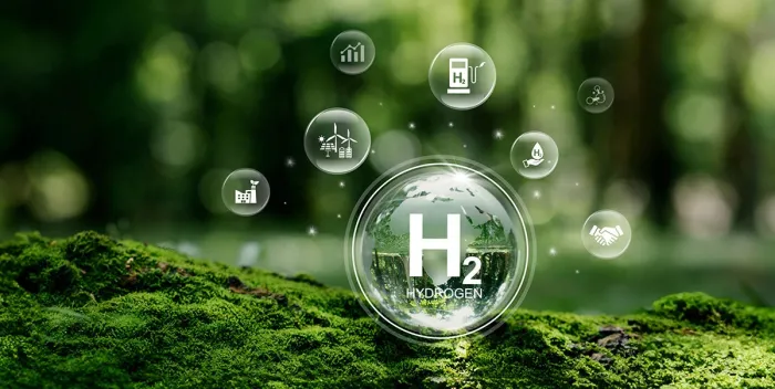 hydrogen symbols over nature background